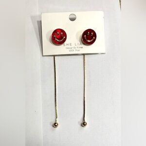925 Sterling Smiley Face Gold Dangle Earrings (a)85